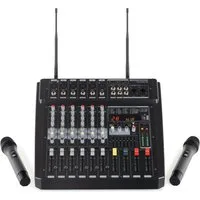 Pronomic Mischpult 6-Kanal-Powermischer 760 Watt RMS-Leistung, (inkl. 2 Funkmikrofone mit integriertem UHF-Empfänger), Bluetooth®/USB-Player/Recorder - Grafischer Equalizer