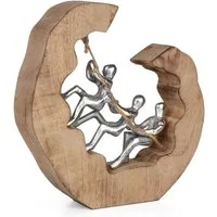 Moritz Skulptur Teamwork-Skulptur Aluminium auf Mangoholz 24 cm hoch, Holz, Tischdeko, Fensterdeko, Wanddeko, Holzdeko, Weihnachtsdeko