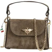 FLORENCE Umhängetasche Florence Biene Damen Handtasche Wildleder (Umhängetasche), Damen Umhängetasche Leder, olivgrün ca. 19cm x ca. 14cm hoch