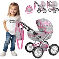kinderplay Puppenwagen Puppenwagen mit Tasche – höhenverstellbar – Spielspaß ab 3 Jahren – fa