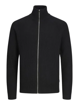 JACK&JONES - JJPANNEL KNIT ZIP CARDIGAN AW23 black - Gr. - M