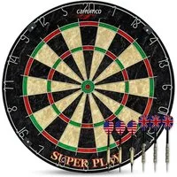 Carromco Dartscheibe Dartscheibe Superplay, Steeldart, Darts-Spiel, Turniergröße, Sisal Dartboard mit 3 Stahldarts & 3 Softdarts