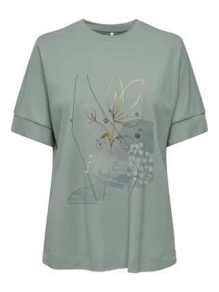 ONLY - ONLJANY S/S O-NECK PRINT TOP BOX JRS Jadeite - Gr. - S