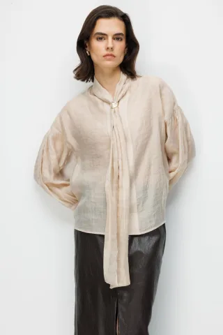 V-Ausschnitt Bluse mit Schleifendetail