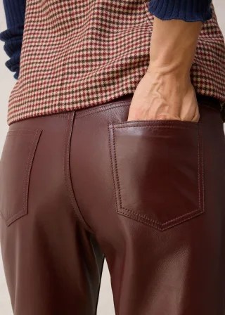 bonprix Lederhose aus Lammnappa, braun, Gr.48, grade geschnittene Hose im zeitlosen 5-Pocket Style aus weichem Leder, aus Nappaleder
