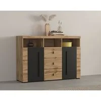 OTTO home Sideboard Roger,Breite 132cm, stilvolle Schrank, 2 Holztüren 3 Schubladen, Kommode mit viel Stauraum, Einlegeböden verstellbar