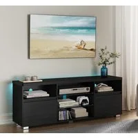 VASAGLE TV-Schrank mit LED-Beleuchtung, Fernsehtisch, für Wohnzimmer, 40 x 160 x 60 cm für Fernseher bis zu 70 Zoll, mit offenen Ablagen, 2 Schränke, schwarz