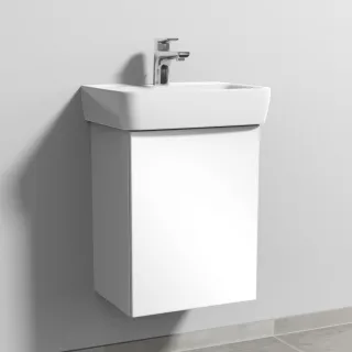 Sanipa 3way Waschtischunterbau zu Geberit Renova Plan Waschtisch mit 1 Tür, Weiß-Glanz SF87178