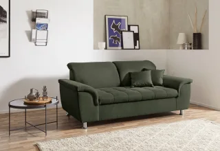 DOMO collection 2-Sitzer "Franzi, zeitlos & elegant, moderne Sitzheftung" wahlweise mit Kopfteilverstellung, inklusive Zierkissen