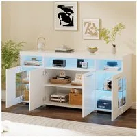 Merax Sideboard Buffetschrank mit LED-Beleuchtung (1 St), Kommode mit 3 Fächern, Glastüren und 6 Ablagen, Anrichte 140x40x70cm