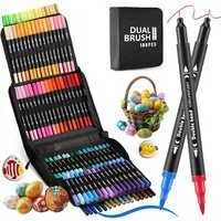 MOPUEA Filzstift Wasserfarbenstifte Acrylmalstifte Brush Pens Doppelspitzen- Lackmarker, (Set, 100-tlg., Pinselstifte Permanentmarker Filzstift, Handlettering), Doppeltipp-Stifte mit Aufbewahrungstasche
