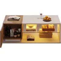 Merax Couchtisch hochglanz Sofatisch Beistelltisch mit LED-Beleuchtung (1-St., 105x50x36 cm), Wohnzimmertisch mit Glastrennwand, Stauraum und App-Steuerung