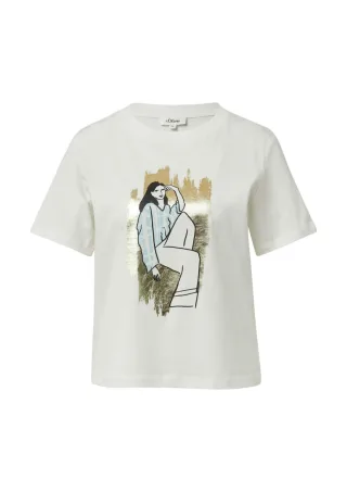 s.Oliver Red Label - T-Shirt mit Folien-Print weiß - Gr. - 48