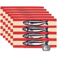MuchoWow Platzset Sardinen - Rot und beige gestreift, (6-St), Platzsets, Tischset, Abwaschbar, Tischsets, Platzdeckchen