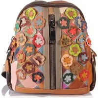 KMISSO Henkeltasche Handgefertigter City Backpack Pachwork Rucksack Blumen Leder bunt 3067 (1-tlg), im eleganten Look