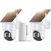 Topcony Überwachungskamera 4MP FHD Überwachungskamera Set Aussen Solar/Akku mit Basisstation (Innenbereich, Außenbereich, 100% Kabellos Eingebettetes Solarpanel,Kinderleichte Installation)