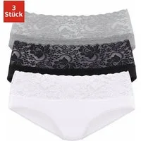 Vivance Slip (3er-Pack) aus elastischer Baumwolle mit floraler Spitze