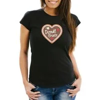 MoonWorks Print-Shirt Damen T-Shirt Lebkuchen Herz Frauen I mog di Spatzl Moonworks® mit Print