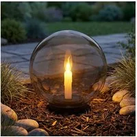 GLOBO LIGHTING LED Solarleuchte, LED-Leuchtmittel fest verbaut, Warmweiß, Solarleuchte Feuereffekt Außenlampe LED Kerze Kugelleuchte rauch