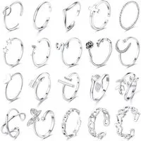 LuxusKollektion Ring-Set 20er Set Silber Ringe Verstellbar Offen Knoten Schmetterlings Herz für