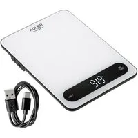 ADLER EUROPE Küchenwaage AD 3177wb Digital bis 10 kg, Elektronische Haushaltswaage, Tara Funktion, USB-C aufladbar, Kochen, Backen, Glaswaage, Weiß