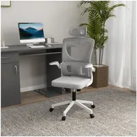 Vinsetto Bürostuhl Ergonomisch, Schreibtischstuhl mit Verstellbar Armlehne (Drehstuhl, 1 St), Computerstuhl mit Lendenstütze, Mesh, Grau