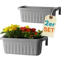 GarPet Balkonkasten 2er Set Blumenkasten Balkon Geländer Kasten Halterung Wasserspeicher