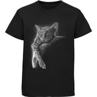 MyDesign24 Print-Shirt bedrucktes Mädchen T-Shirt Katze schlafend am Mond Kurzarm Baumwollshirt mit Aufdruck i123