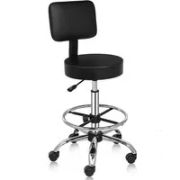 VINGLI Drehhocker, Rollhocker, Arbeitshocker, Bürohocker, höhenverstellbar mit Lehne Abnehmbar & Ring-Fußstütze