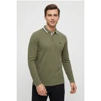 BOSS GREEN Langarm-Poloshirt Plisy mit Streifen am Kragen