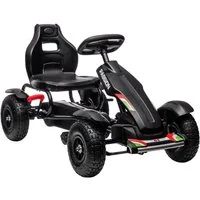 HOMCOM Go-Kart Tretauto mit Handbremsen, verstellbarem Sitz, Schwarz 121 x 58 x 61 cm