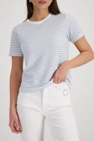monari - T-Shirt mit Struktur sea side ringel - Gr. - 46