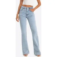 Imily Bela High-waist-Jeans Damen Flared Bootcut Denim Slim (Packung, 1-tlg., 1per-Pack) 4-Pocket in Unifarbe