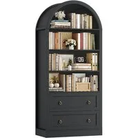 Homfa Bücherregal gewölbter Bücherschrank mit 2 Schubladen, Standregal mit 8 offenen Fächern Büroregal Holz 177x79,5x36cm