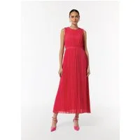 comma Maxikleid Kleid Plissiertes Maxi-Kleid mit Rundhalsausschnitt