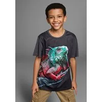 KIDSWORLD T-Shirt Fotoprint: LITTLE LIZARD Kurzarm, mit stylischem Leguan-Druck, Rundhalsausschnitt