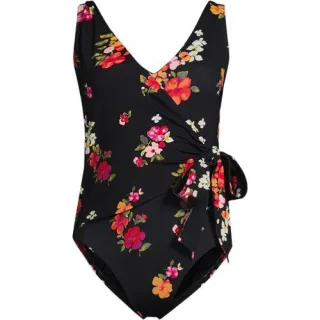 Badeanzug mit seitlichem Bindeband, hohes Bein für Damen in Plus-Größe, Damen, size: plus, Schwarz, by Lands' End