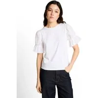 TOM TAILOR Denim Rundhalsshirt Sommershirt mit Häkel-Ärmel