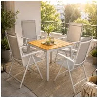 Casaria Garten-Essgruppe WPC Bern, (5-tlg), Aluminium 8-fach Verstellbar Hochlehner Stühle Klappbar WPC