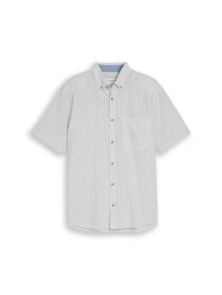 Tom Tailor - Regular Fit Kurzarmhemd mit Leinenanteil white leaf green small stripe - Gr. - L