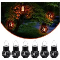 Spetebo LED Laterne LED Solar Laterne klein - 6er Set, mit Flammeneffekt, LED fest integriert, orange (Feuerfarben), Dämmerungssensor