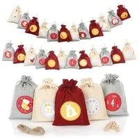 Nordstern befüllbarer Adventskalender 24 große Jutesäckchen mit Schnur und Klammern, DIY Weihnachtskalender Beutel für Kinder