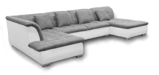 Couchgarnitur NICOLE mit Schlaffunktion Ottomane Rechts Grau/Weiß