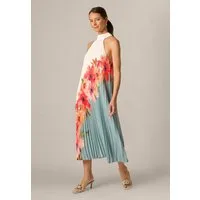 Adrianna Papell Sommerkleid Floral Pleated Chiffon Dress Auffälliges, mit Blumenmustern verziertes Trapez-Midikleid