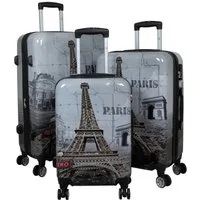 Warenhandel König Trolleyset Paris Eiffelturm, 4 Rollen, (Gr. M, L und XL, 3 tlg., Hartschalen Trolley Set), mit Motiv, Dehnfalte zur Vergrößerung des Packvolumens