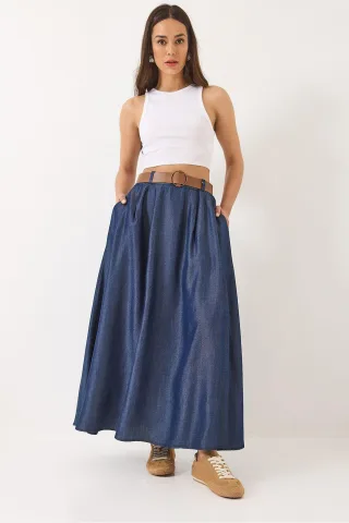 Maxi-Jeansrock mit Schnalle und Taschen