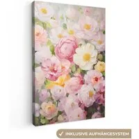 OneMillionCanvasses® Leinwandbild Blumen - Rosa - Botanisch - Kunst - Acrylfarbe, Fotodruck (1 St), Leinwand Canvas Wandbild, Wanddekoration 20x30 cm