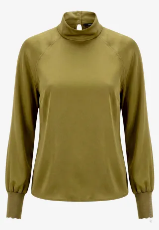 zero - Satin-Bluse mit Kragen Fir Green - Gr. - 36
