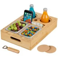 relaxdays Tabletttisch Couchbar mit Snackschalen (6-St), natur