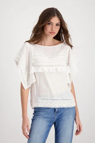 monari - Tunika Bluse mit Spitze weiß - Gr. - 36